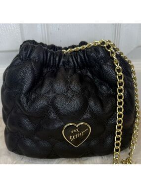 BETSY JOHNSON BLACK HEART QUILTED BAG WITH CHAIN